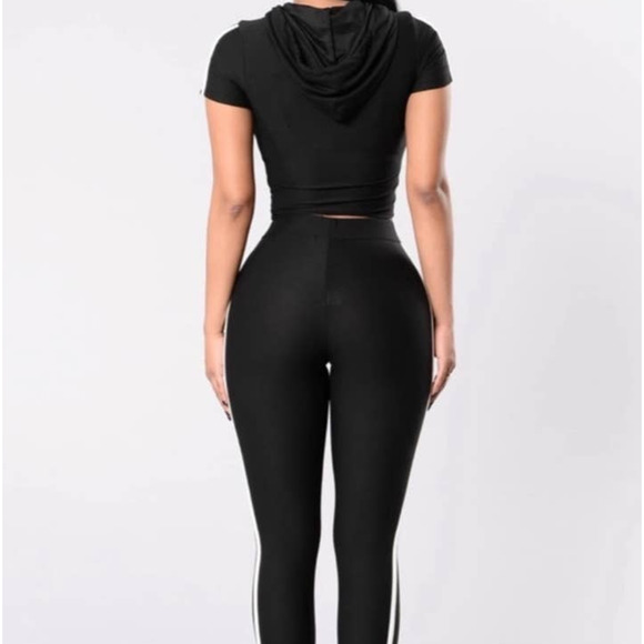 Fashion Nova Black Double White Striped Casual Active High Waisted Leggings - Picture 9 of 15